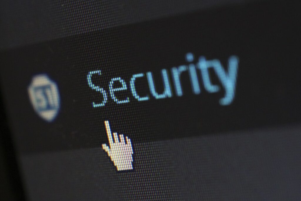 a screenshot of a mouse hovering over a menu item that says "security"