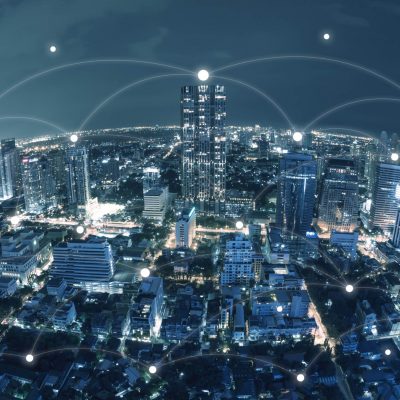 City with conncetion line, technology conceptual, internet globalization concept